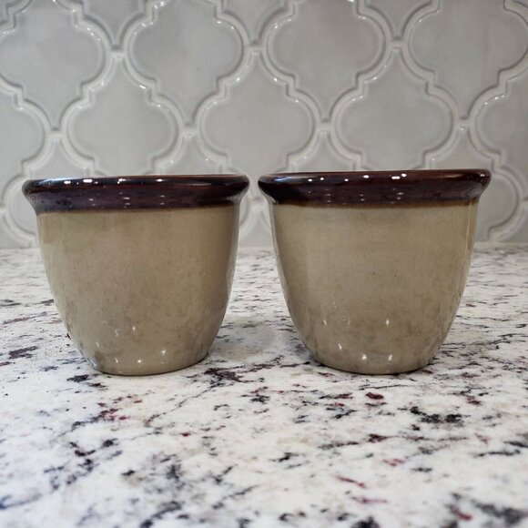 Vintage USA Handleless Crockery Custard Cup Coffee Mug Stoneware Set of 4 - Picture 4 of 8